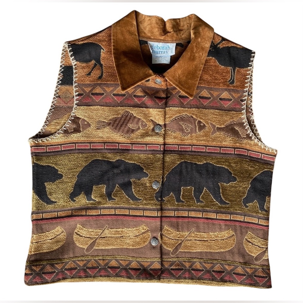 Vintage Country Western Vest XS Fall Winter Bear Canoe Rodeo